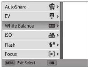 SAMSUNG WB52F - For example, to select a White Balance option in Program mode: - 3