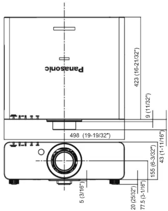 Panasonic 423 (16-21/32") 9 (11/32") 498 (19-19/32") 5 (3/16") 20 (25/32") 77.5 (3-1/16") 155 (6-3/32") 43 (1-11/16"