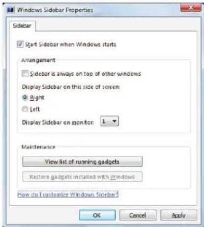 ACER NV5216u - Configuring the gadget Sidebar - 1