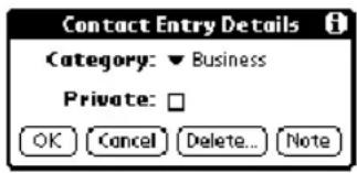 Contact Entry Details Category: ▼ Business Private: □ OK Cancel Delete... Note