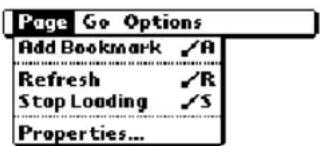 Page Go Options Add Bookmark ✓R Refresh ✓R Stop Loading ✓S Properties...