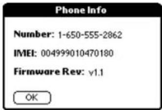 Phone Info Number: 1-650-555-2862 IMEI: 004999010470180 Firmware Rev: v1.1 OK
