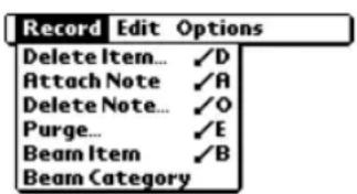 Record Edit Options Delete Item... ✓D Attach Note ✓A Delete Note... ✓O Purge... ✓E Beam Item ✓B Beam Category