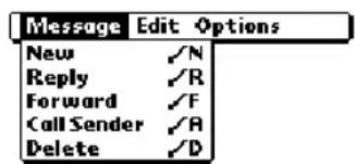 Message Edit Options New ✓N Reply ✓R Forward ✓F Call Sender ✓A Delete ✓D