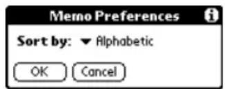 Memo Preferences Sort by: ▼ Alphabetic OK Cancel