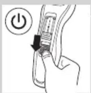 Diagram showing a hand pressing a button with a power symbol and arrow indicating action