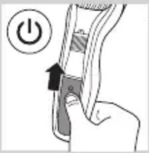 Diagram showing a hand pressing a button with an 'Power' icon, indicating action or operation.