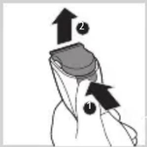 Diagram showing a person's arm with two directional arrows labeled ① and ②, indicating movement or force direction.