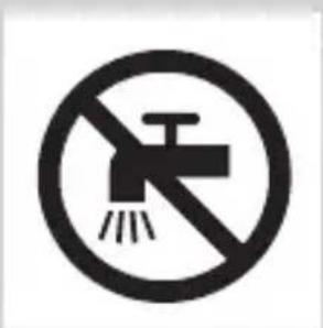 Prohibition sign with a faucet symbol and diagonal line, indicating no fire or water discharge.