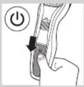Diagram showing a hand pressing a button with an 'Power' icon, indicating left-hand rule or action.