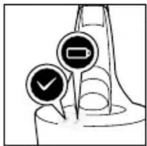 Diagram showing three circular indicators: battery, minus sign, and checkmark, likely indicating status or compliance levels.