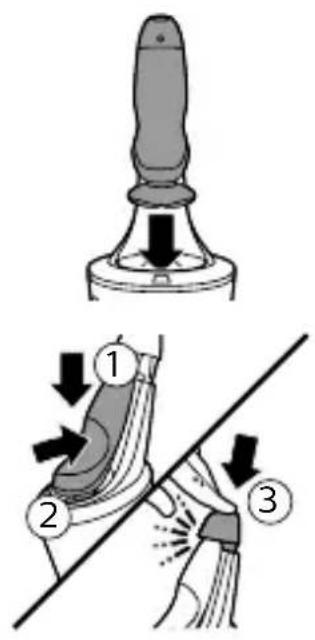 Diagram illustrating three-step mechanical or electrical process steps with labeled arrows and directional arrows indicating movement.