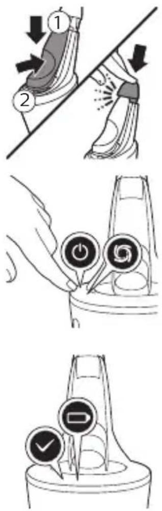 Diagram illustrating shoe cleaning steps: cutting, opening, and adjusting a button with checkmark.