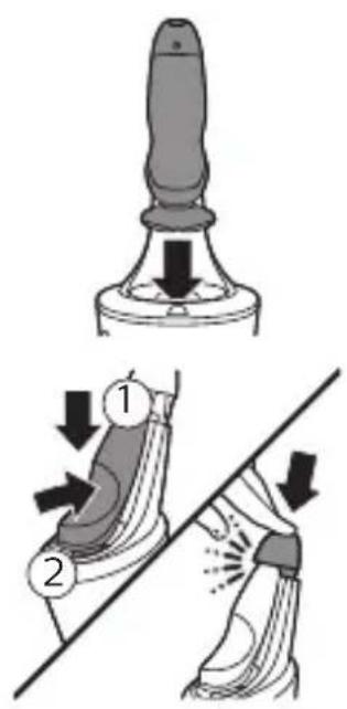 Diagram illustrating two-step shoe repair or cleaning process with labeled steps and directional arrows