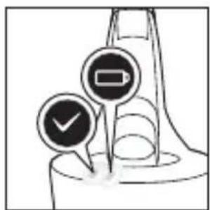 Diagram showing battery status indicators with check and minus signs, likely indicating battery status or status.