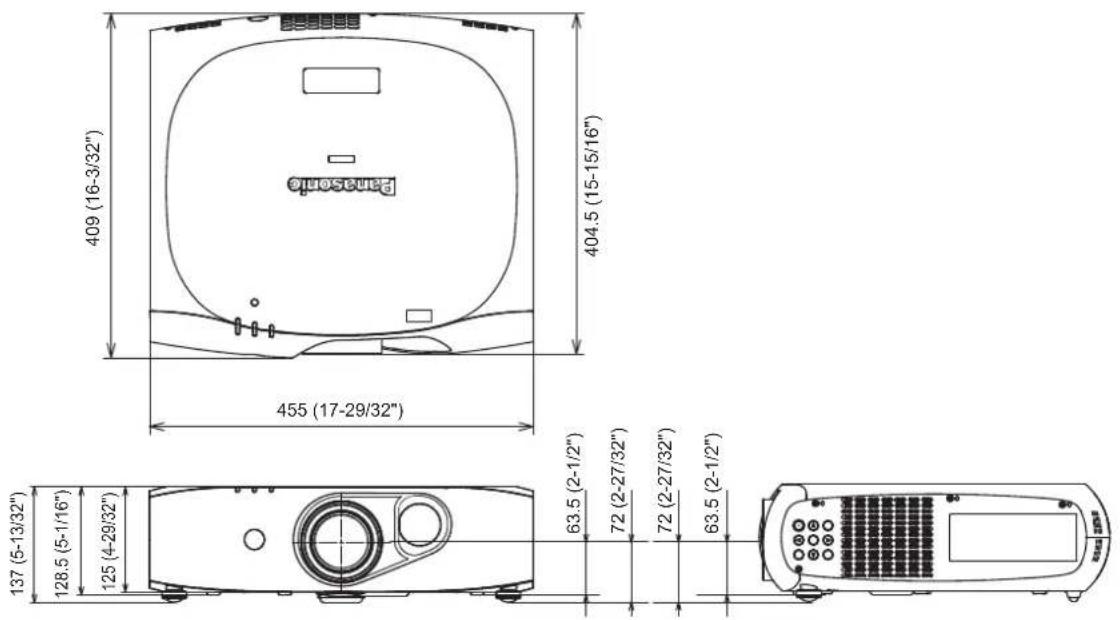 Panasonic 409 (16-3/32") 404.5 (15-15/16") 455 (17-29/32") 137 (5-13/32") 128.5 (5-1/16") 125 (4-29/32) 63.5 (2-1/2") 72 (2-27/32") 72 (2-27/32") 63.5 (2-1/2)