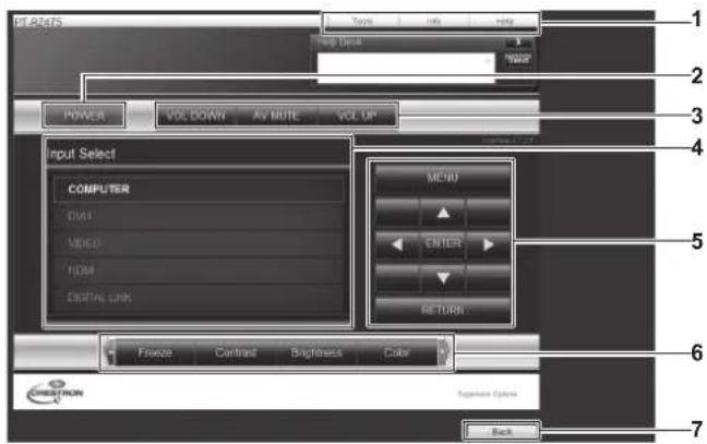 PI #2405 Help Drive Power VOL DOWN AV MUTE VOL UP Input Select COMPUTER DVI VIDEO HDMI DIGITAL LINK MENU ENTER RETURN Freeze Contrast Brightness Color 6 7 Back
