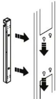 Diagram showing light bulb arrangement between two vertical panels with directional arrows indicating movement or transformation.