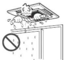 Safety warning illustration showing a person falling from a window with a 'no sign' symbol below, indicating no protection or disinfection.