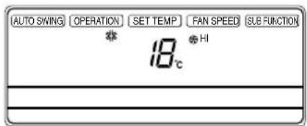 AUTO SWING OPERATION SET TEMP FAN SPEED SUB FUNCTION * 18°C HI
