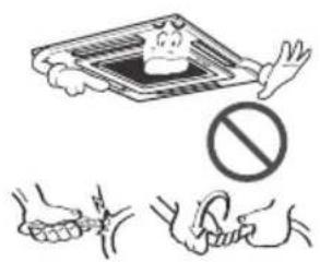 Illustration showing a food item being stopped by a prohibition sign, with hand gestures below.