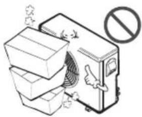 Illustration showing a stack of boxes with a smokestack emitting exhaust, accompanied by a prohibition sign.