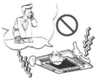Illustration showing a person at a desk with a thought bubble and a prohibition sign, depicting a workplace or safety concern.
