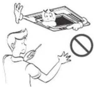 Illustration showing a person reacting to a device with a prohibition symbol, indicating no violation or rejection.