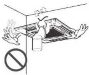 Safety warning illustration showing a person spraying disinfectant inside a spray bottle, with a no-smoking symbol below.