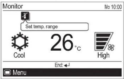 Monitor Mo 10:00 Set temp. range Cool 26°C High End: ← Menu