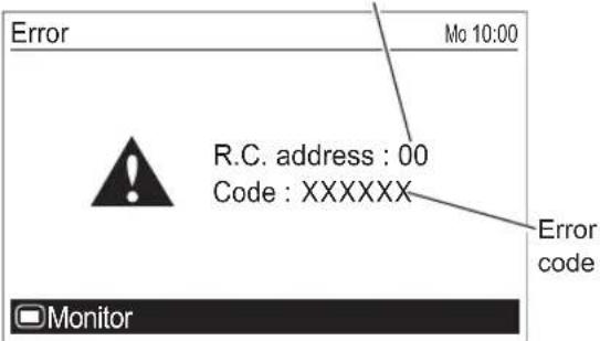 Error Mo 10:00 R.C. address : 00 Code : XXXXXX Error code Monitor