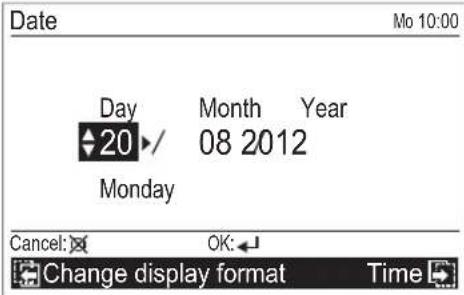 Date Mo 10:00 Day Month Year 20/ 08 2012 Monday Cancel: OK: Change display format Time