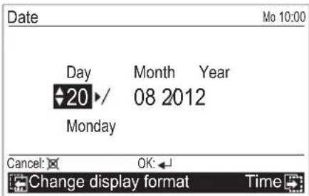Date Mo 10:00 Day Month Year 20/08 2012 Monday Cancel OK: Change display format Time