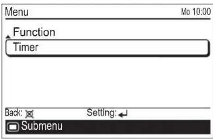 Menu Mo 10:00 Function Timer Back: Setting: Submenu