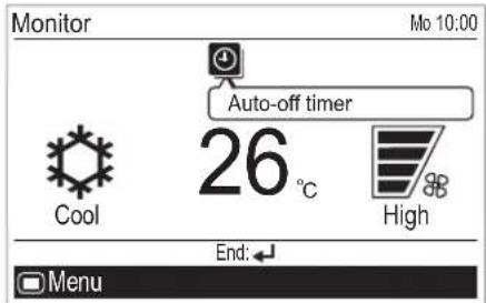 Monitor Mo 10:00 Auto-off timer 26 °C High End: Menu