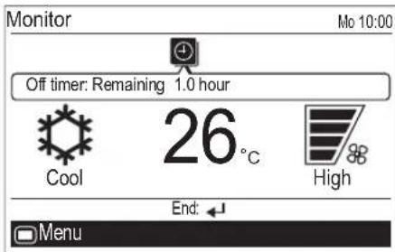 Monitor Off timer: Remaining 1.0 hour Cool 26°C High End: Menu