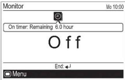 Monitor On timer: Remaining 6.0 hour Off End: ← Menu