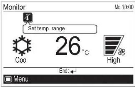 Monitor Mo 10:00 Set temp. range Cool 26°C High End: ← Menu