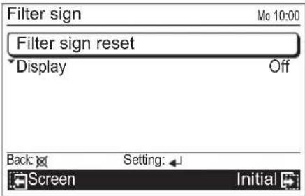 Filter sign Filter sign reset Display Off Back Setting: Screen Initial