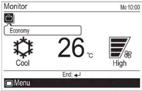 Monitor Mo 10:00 Economy 26 °C Cool High End: Menu