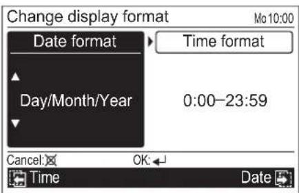 Change display format Date format Time format Day/Month/Year 0:00-23:59 Cancel: OK: Time Date