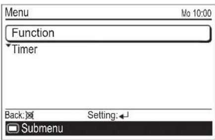 Menu Function Timer Back: Setting: Submenu