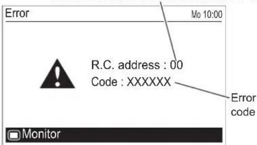 Error Mo 10:00 R.C. address : 00 Code : XXXXXX Error code Monitor