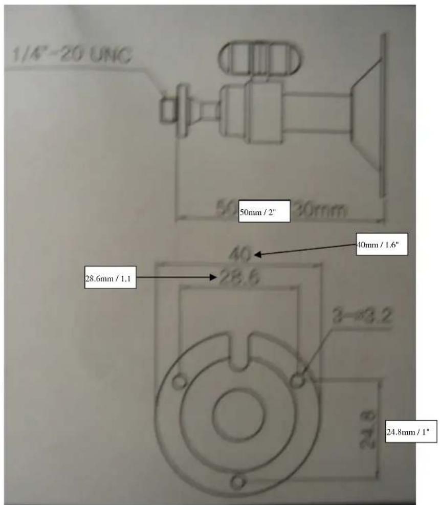 1/4"-20 UNC 50mm / 2" 40mm / 1.6" 28.6mm / 1.1 28.6 3-Ø3.2 24.8 24.8mm / 1"