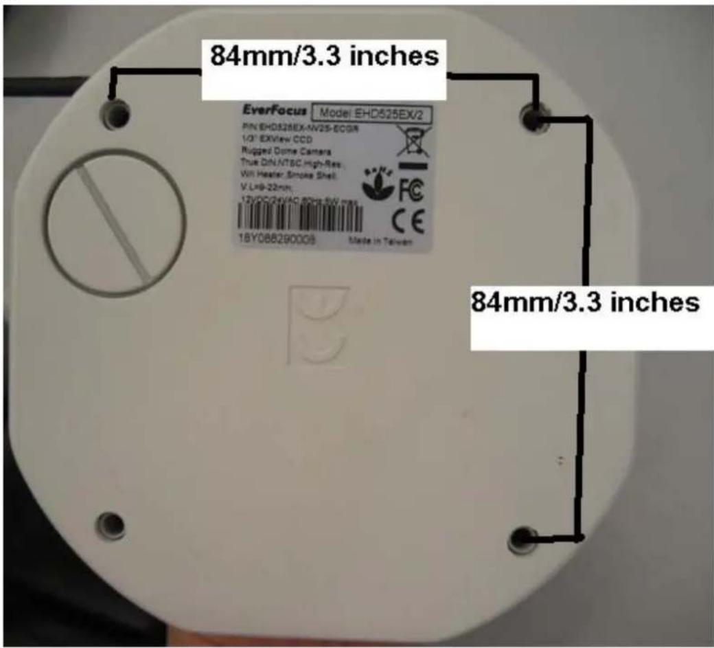 84mm/3.3 inches EverFocus Model EHD525EX/2 PIN EHD525EX-NW25-ECOR 10" EXView CCD Rugged Dome Camera True DIN/ATBC High-Res: WIN Heater Smoke Shell V L=9-22mm 12VDCG46/AC 82Hz 5W max 18Y08B290008 Made in Taiwan 84mm/3.3 inches