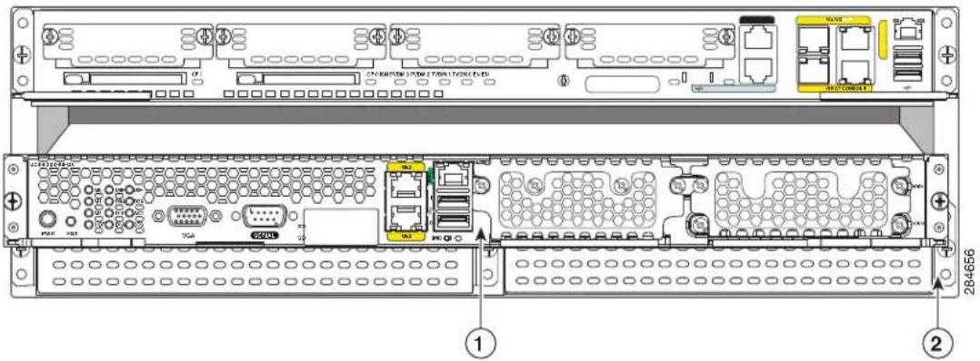 Technical diagram of a network device rear panel with labeled ports and connectors, showing internal components like USB drive, network ports, and I/O ports.