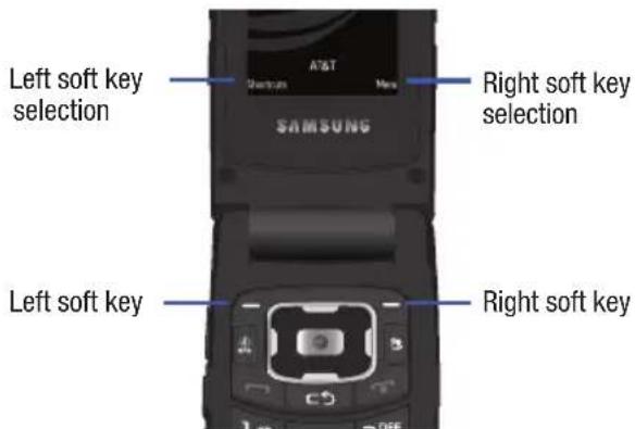 Left soft key selection AT&T Samsung Right soft key selection Left soft key Right soft key