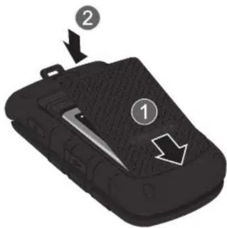 Diagram of a mobile phone case with labeled parts and directional arrows indicating movement or change.