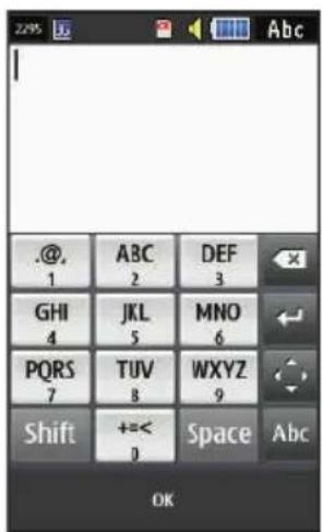 .@ 1 ABC DEF 2 3 GHI JKL MNO 4 5 6 PQRS TUV WXYZ 7 8 9 Shift +=< Space Abc 0 OK