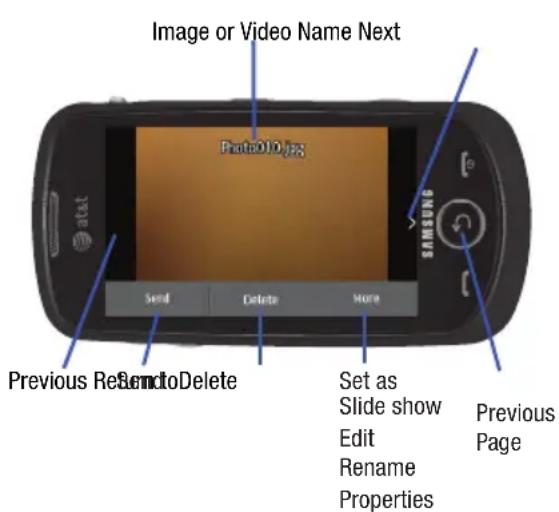 Image or Video Name Next Photo10.jpg Send Delete More Previous Delete Set as Slide show Edit Rename Properties Previous Page